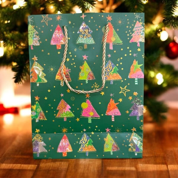 Hediye Karton Poşet- Yılbaşı Ağacı Temalı Yeşil