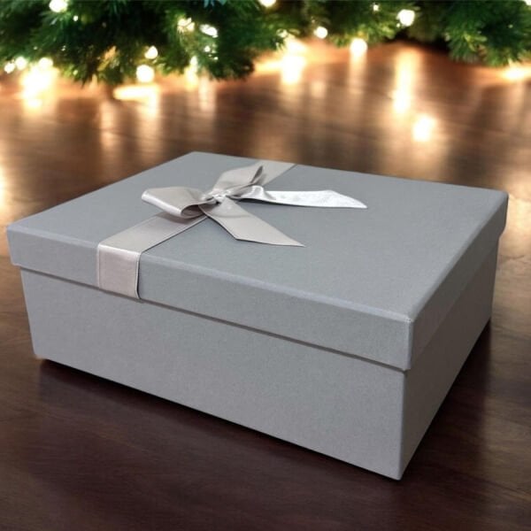 Fiyonklu Gri Dikdörtgen Hediye Kutusu