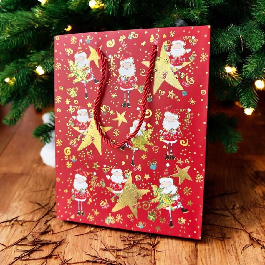 Hediye Karton Poşet- Noel Baba Temalı Kırmızı
