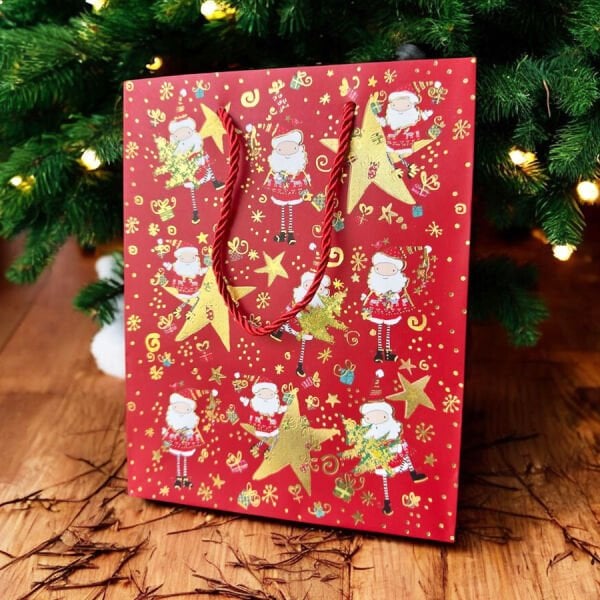 Hediye Karton Poşet- Noel Baba Temalı Kırmızı